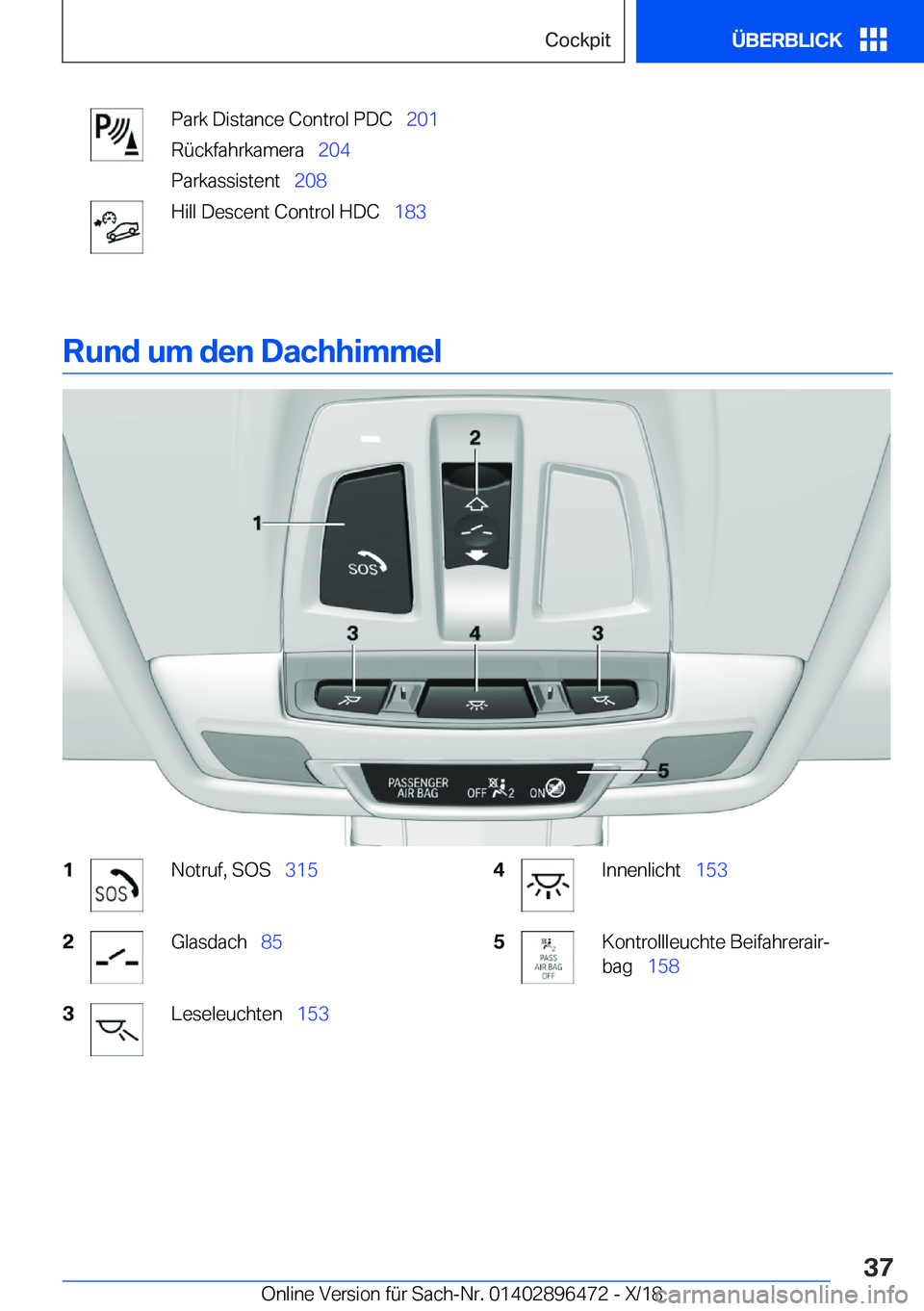 BMW X1 2019  Betriebsanleitungen (in German) �P�a�r�k��D�i�s�t�a�n�c�e��C�o�n�t�r�o�l��P�D�C\_�2�0�1
�R�