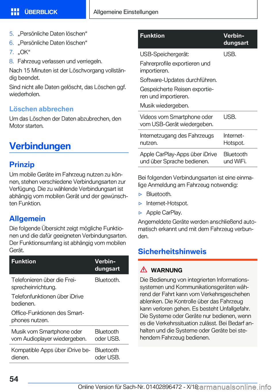 BMW X1 2019  Betriebsanleitungen (in German) �5�.x�P�e�r�s�