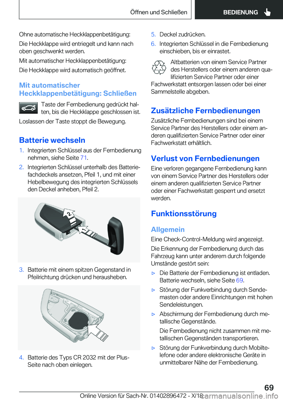 BMW X1 2019  Betriebsanleitungen (in German) �O�h�n�e��a�u�t�o�m�a�t�i�s�c�h�e��H�e�c�k�k�l�a�p�p�e�n�b�e�t�