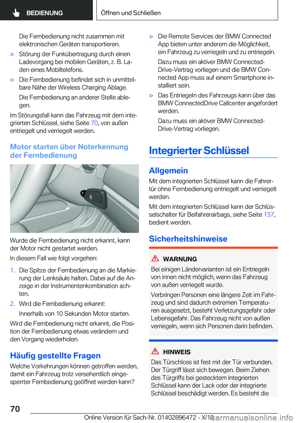 BMW X1 2019  Betriebsanleitungen (in German) �D�i�e��F�e�r�n�b�e�d�i�e�n�u�n�g��n�i�c�h�t��z�u�s�a�m�m�e�n��m�i�t�e�l�e�k�t�r�o�n�i�s�c�h�e�n��G�e�r�