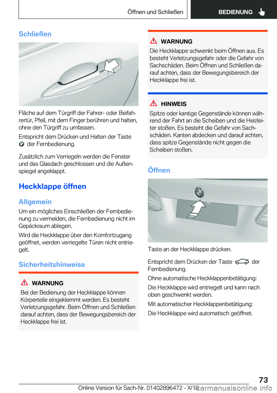 BMW X1 2019  Betriebsanleitungen (in German) �S�c�h�l�i�e�