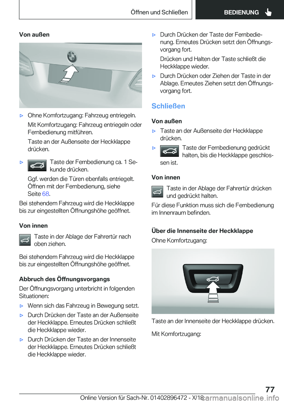 BMW X1 2019  Betriebsanleitungen (in German) �V�o�n��a�u�