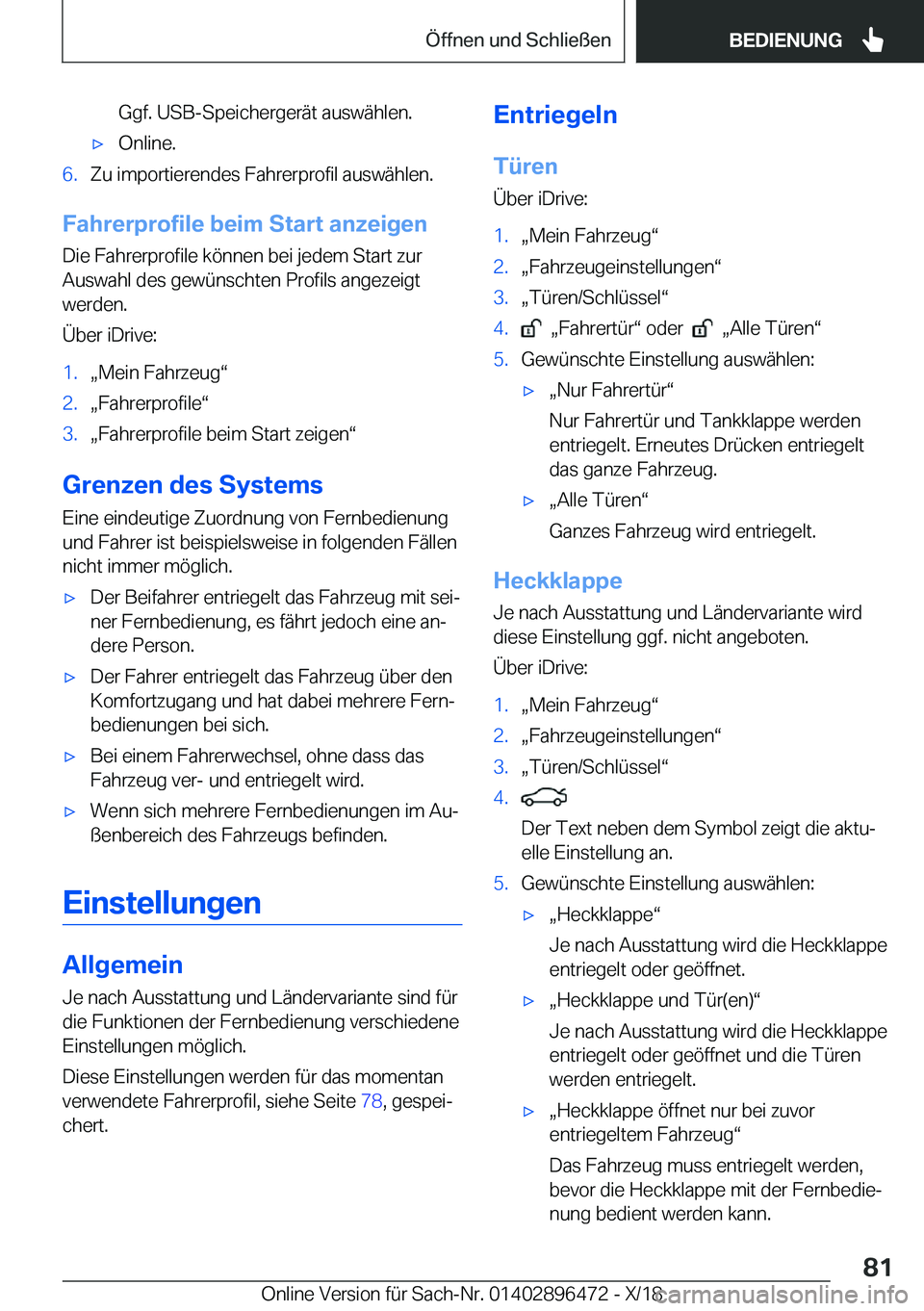 BMW X1 2019  Betriebsanleitungen (in German) �G�g�f�.��U�S�B�-�S�p�e�i�c�h�e�r�g�e�r�