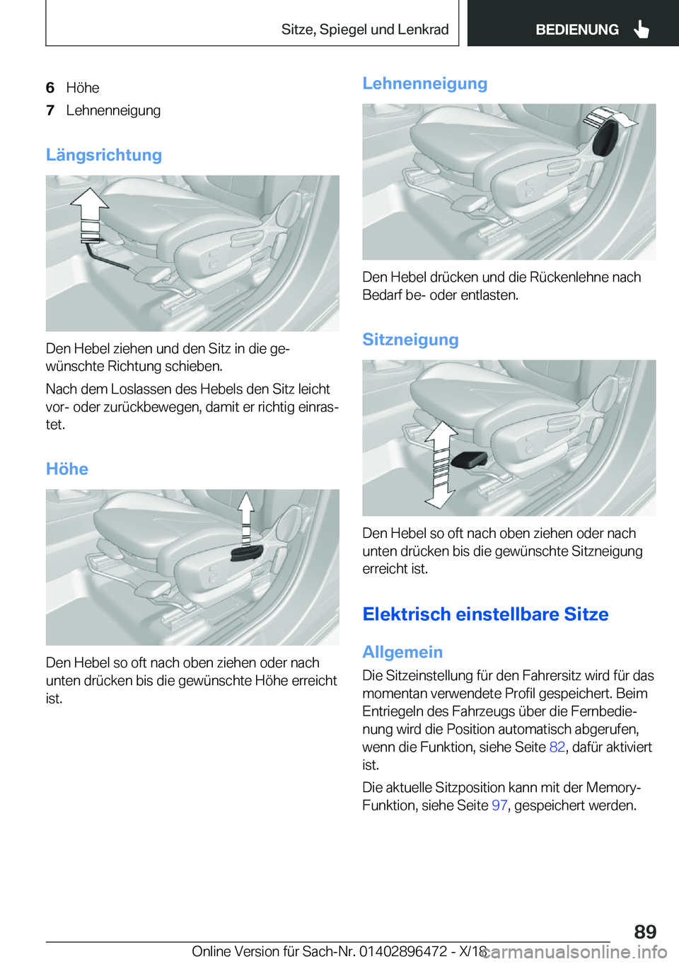 BMW X1 2019  Betriebsanleitungen (in German) �6�H�