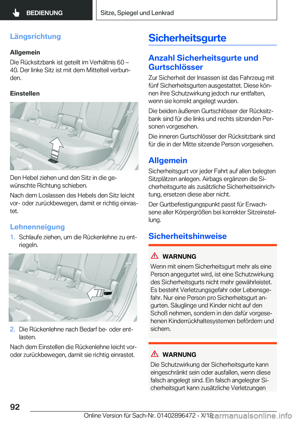 BMW X1 2019  Betriebsanleitungen (in German) �L�