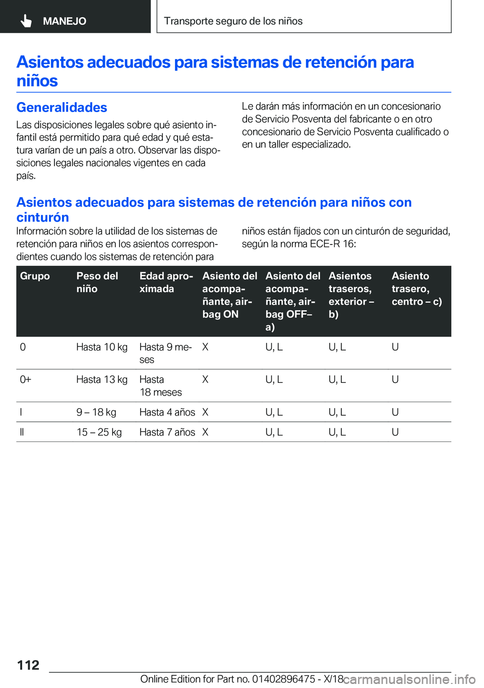 BMW X1 2019  Manuales de Empleo (in Spanish) �A�s�i�e�n�t�o�s��a�d�e�c�u�a�d�o�s��p�a�r�a��s�i�s�t�e�m�a�s��d�e��r�e�t�e�n�c�i�