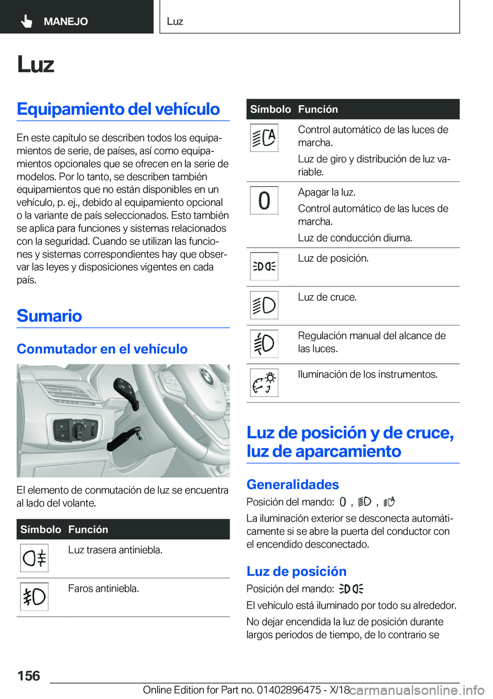 BMW X1 2019  Manuales de Empleo (in Spanish) �L�u�z�E�q�u�i�p�a�m�i�e�n�t�o��d�e�l��v�e�h�