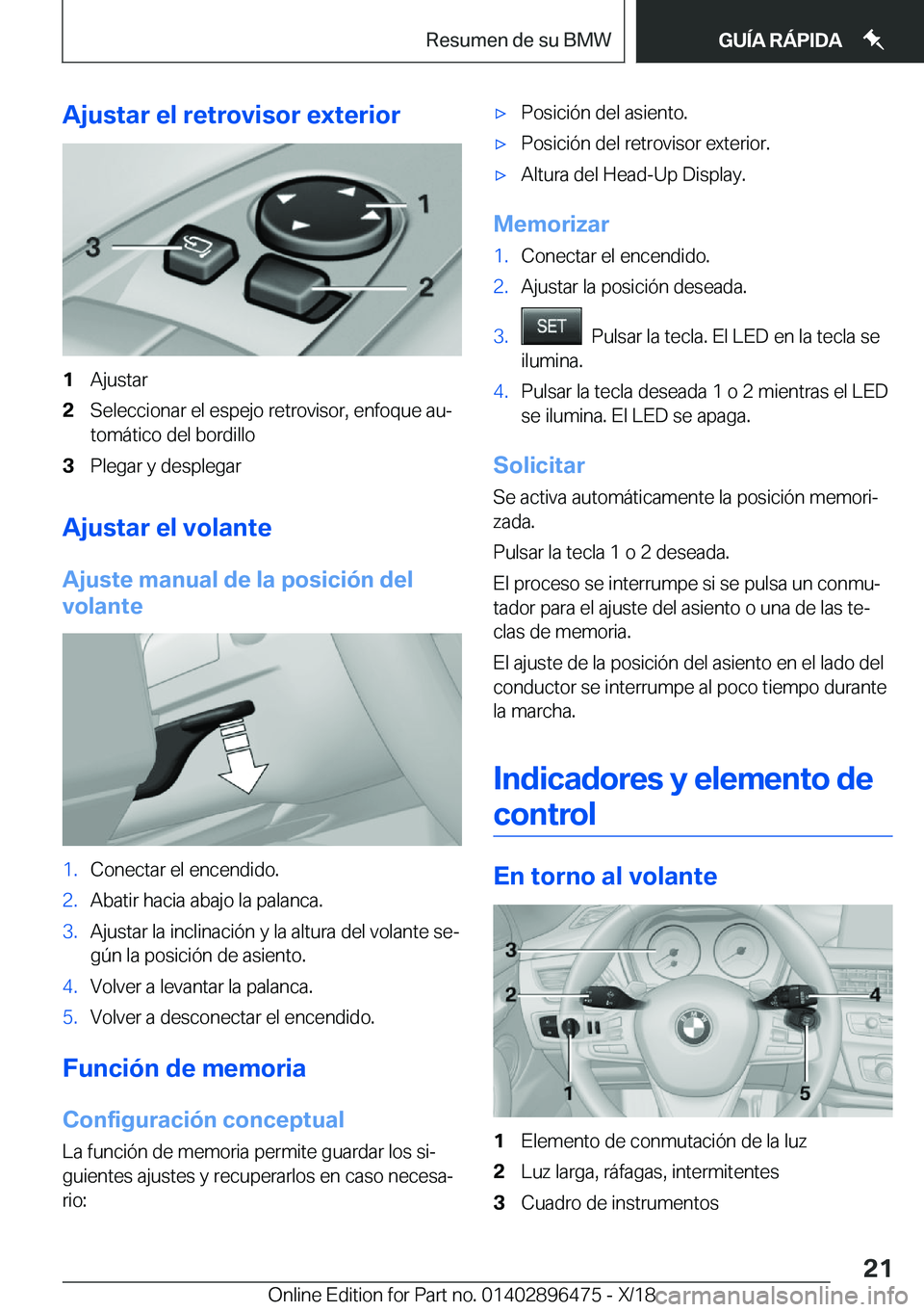 BMW X1 2019  Manuales de Empleo (in Spanish) �A�j�u�s�t�a�r��e�l��r�e�t�r�o�v�i�s�o�r��e�x�t�e�r�i�o�r�1�A�j�u�s�t�a�r�2�S�e�l�e�c�c�i�o�n�a�r��e�l��e�s�p�e�j�o��r�e�t�r�o�v�i�s�o�r�,��e�n�f�o�q�u�e��a�uª
�t�o�m�