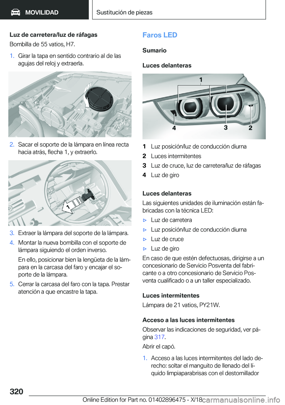 BMW X1 2019  Manuales de Empleo (in Spanish) �L�u�z��d�e��c�a�r�r�e�t�e�r�a�/�l�u�z��d�e��r�
