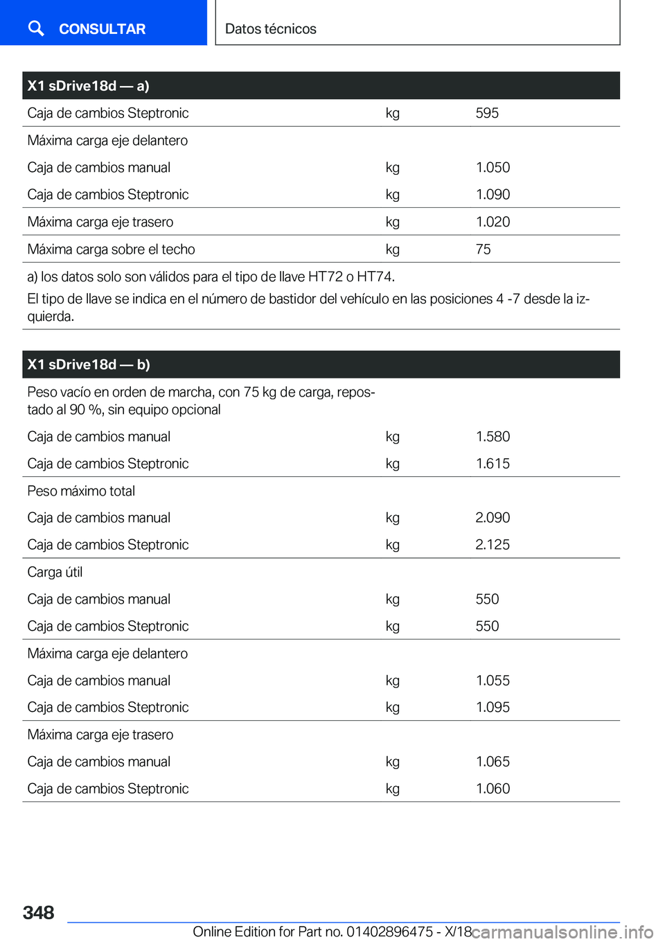 BMW X1 2019  Manuales de Empleo (in Spanish) �X�1��s�D�r�i�v�e�1�8�d�n��a�
�C�a�j�a��d�e��c�a�m�b�i�o�s��S�t�e�p�t�r�o�n�i�c�k�g�5�9�5�M�