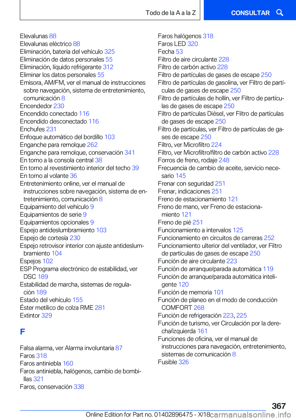 BMW X1 2019  Manuales de Empleo (in Spanish) �E�l�e�v�a�l�u�n�a�s��8�8�
�E�l�e�v�a�l�u�n�a�s��e�l�