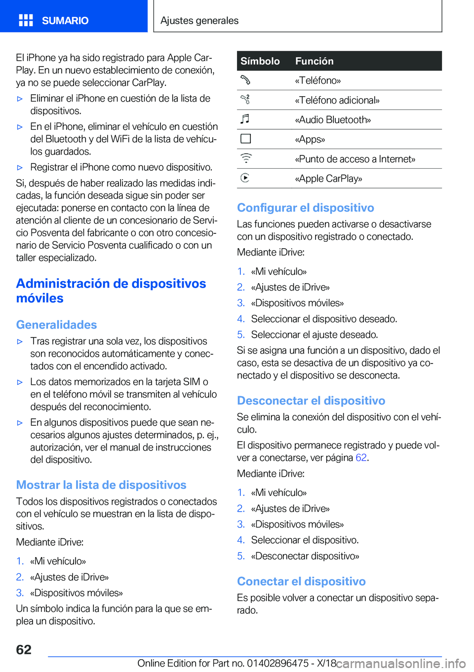BMW X1 2019  Manuales de Empleo (in Spanish) �E�l��i�P�h�o�n�e��y�a��h�a��s�i�d�o��r�e�g�i�s�t�r�a�d�o��p�a�r�a��A�p�p�l�e��C�a�rª
�P�l�a�y�.��E�n��u�n��n�u�e�v�o��e�s�t�a�b�l�e�c�i�m�i�e�n�t�o��d�e��c�o�n�e�x�i�