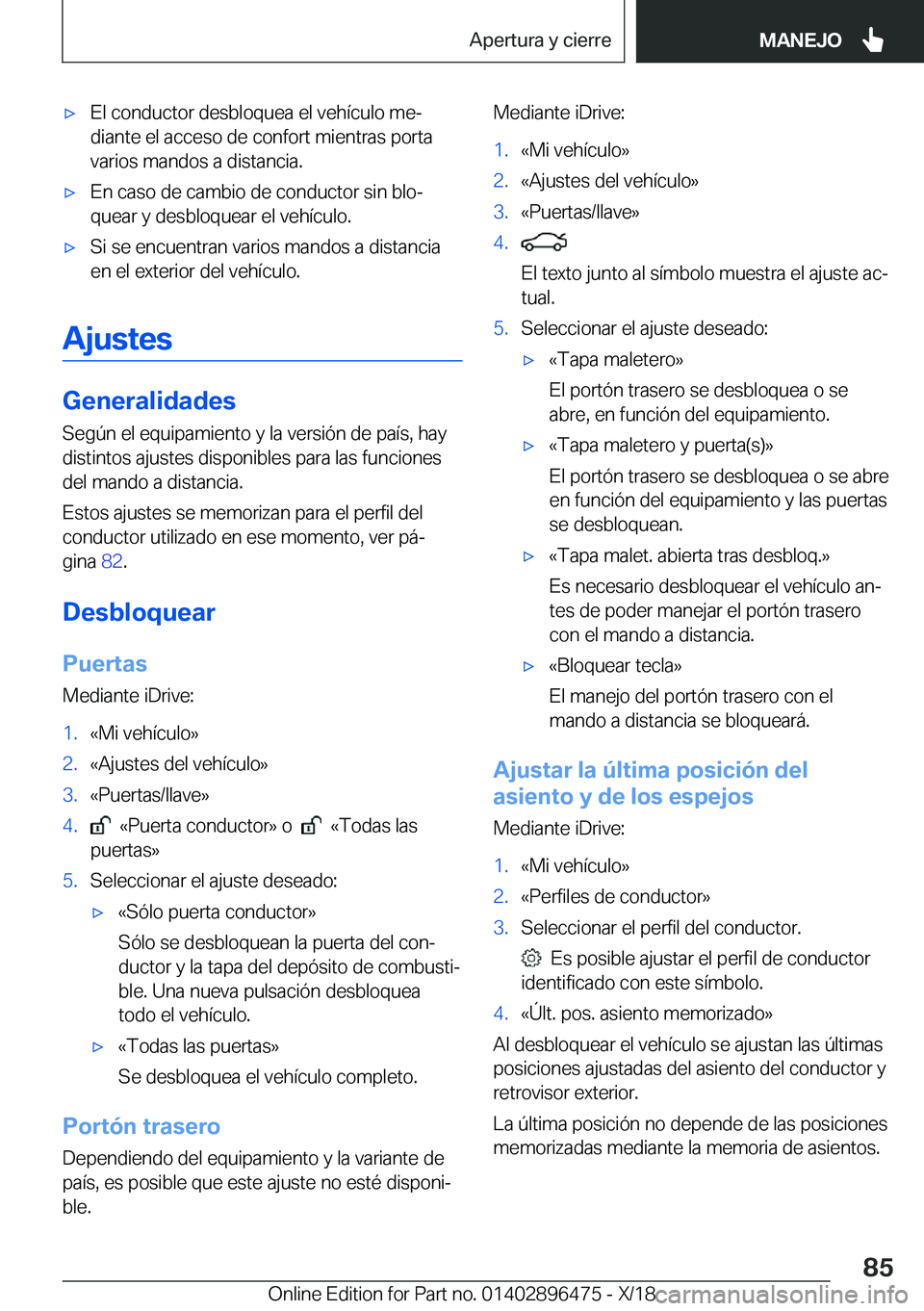 BMW X1 2019  Manuales de Empleo (in Spanish) x�E�l��c�o�n�d�u�c�t�o�r��d�e�s�b�l�o�q�u�e�a��e�l��v�e�h�