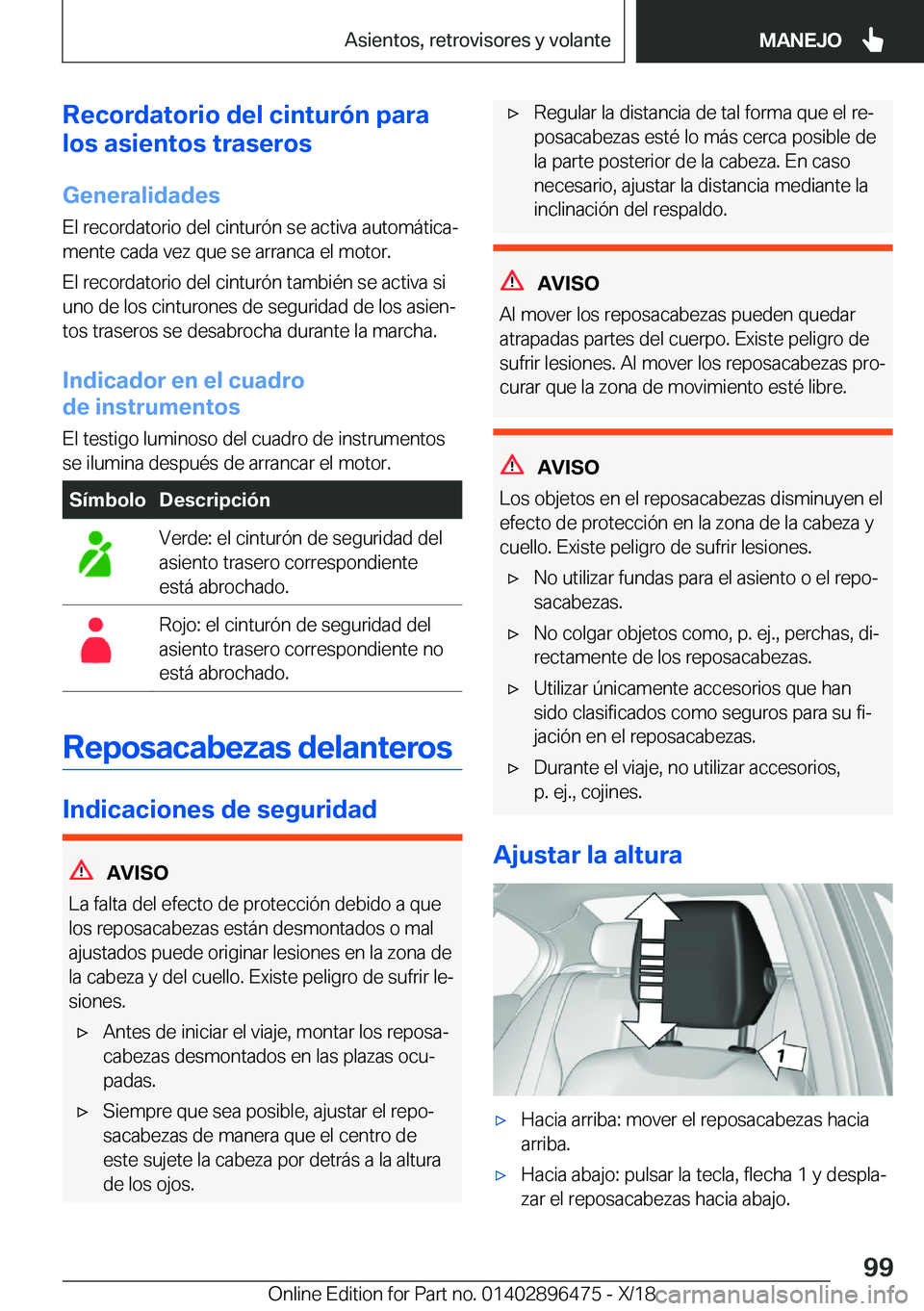 BMW X1 2019  Manuales de Empleo (in Spanish) �R�e�c�o�r�d�a�t�o�r�i�o��d�e�l��c�i�n�t�u�r�