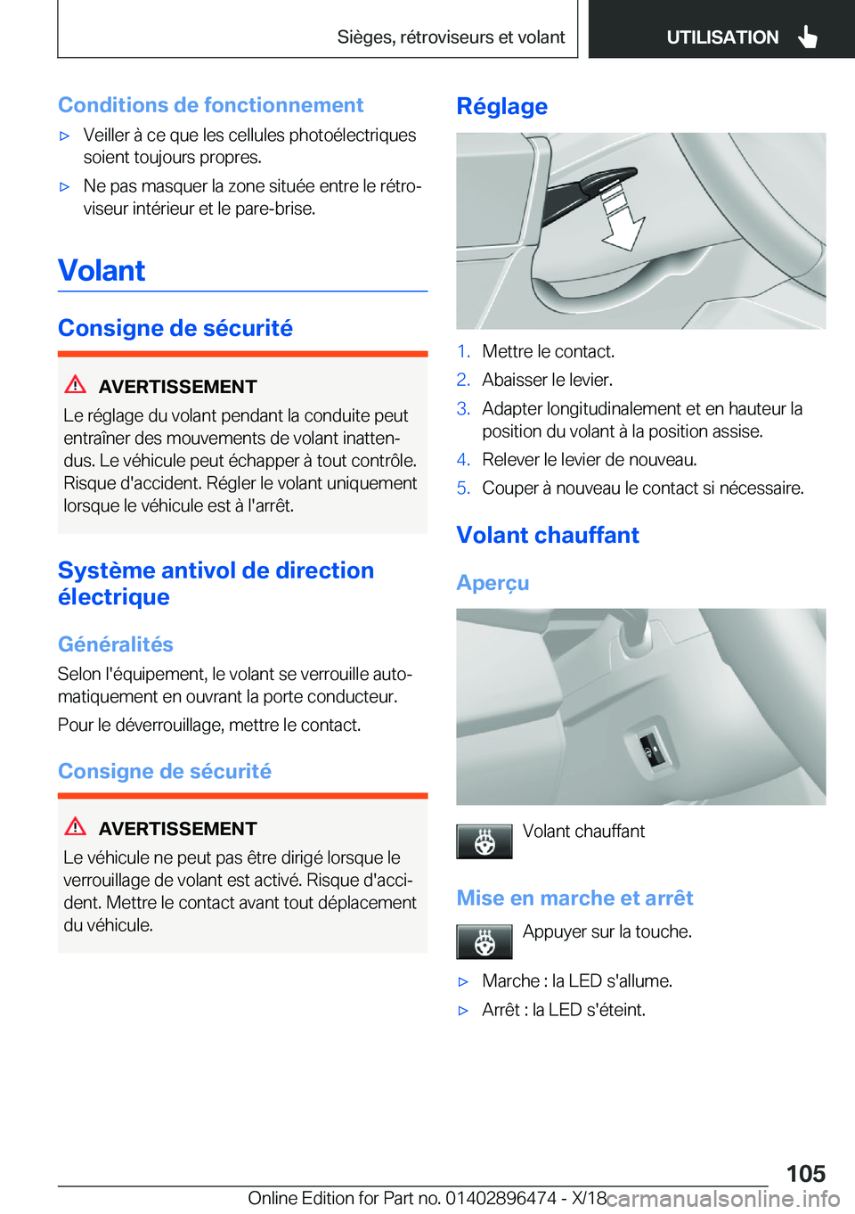 BMW X1 2019  Notices Demploi (in French) �C�o�n�d�i�t�i�o�n�s��d�e��f�o�n�c�t�i�o�n�n�e�m�e�n�t'x�V�e�i�l�l�e�r��