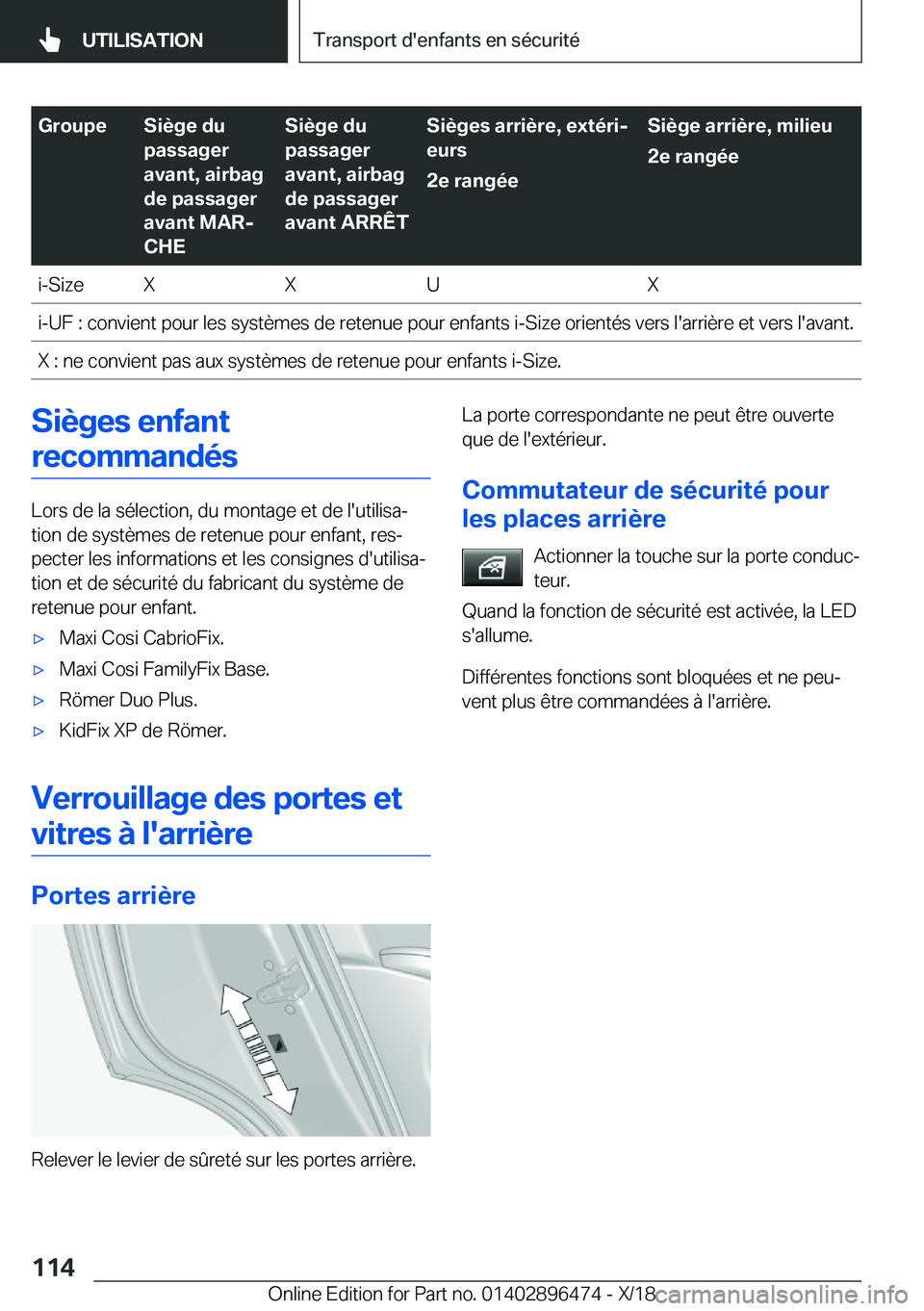 BMW X1 2019  Notices Demploi (in French) �G�r�o�u�p�e�S�i�è�g�e��d�u
�p�a�s�s�a�g�e�r
�a�v�a�n�t�,��a�i�r�b�a�g
�d�e��p�a�s�s�a�g�e�r
�a�v�a�n�t��M�A�Rj
�C�H�E�S�i�è�g�e��d�u
�p�a�s�s�a�g�e�r
�a�v�a�n�t�,��a�i�r�b�a�g
�d�e��p�a�s�s