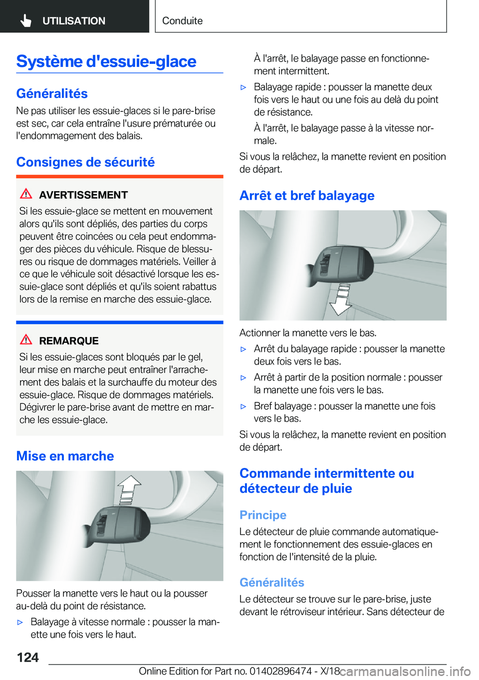 BMW X1 2019  Notices Demploi (in French) �S�y�s�t�è�m�e��d�'�e�s�s�u�i�e�-�g�l�a�c�e
�G�é�n�é�r�a�l�i�t�é�s�N�e��p�a�s��u�t�i�l�i�s�e�r��l�e�s��e�s�s�u�i�e�-�g�l�a�c�e�s��s�i��l�e��p�a�r�e�-�b�r�i�s�e
�e�s�t��s�e�c�,��c�a�r
