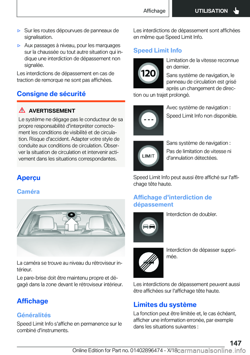BMW X1 2019  Notices Demploi (in French) 'x�S�u�r��l�e�s��r�o�u�t�e�s��d�é�p�o�u�r�v�u�e�s��d�e��p�a�n�n�e�a�u�x��d�e
�s�i�g�n�a�l�i�s�a�t�i�o�n�.'x�A�u�x��p�a�s�s�a�g�e�s��