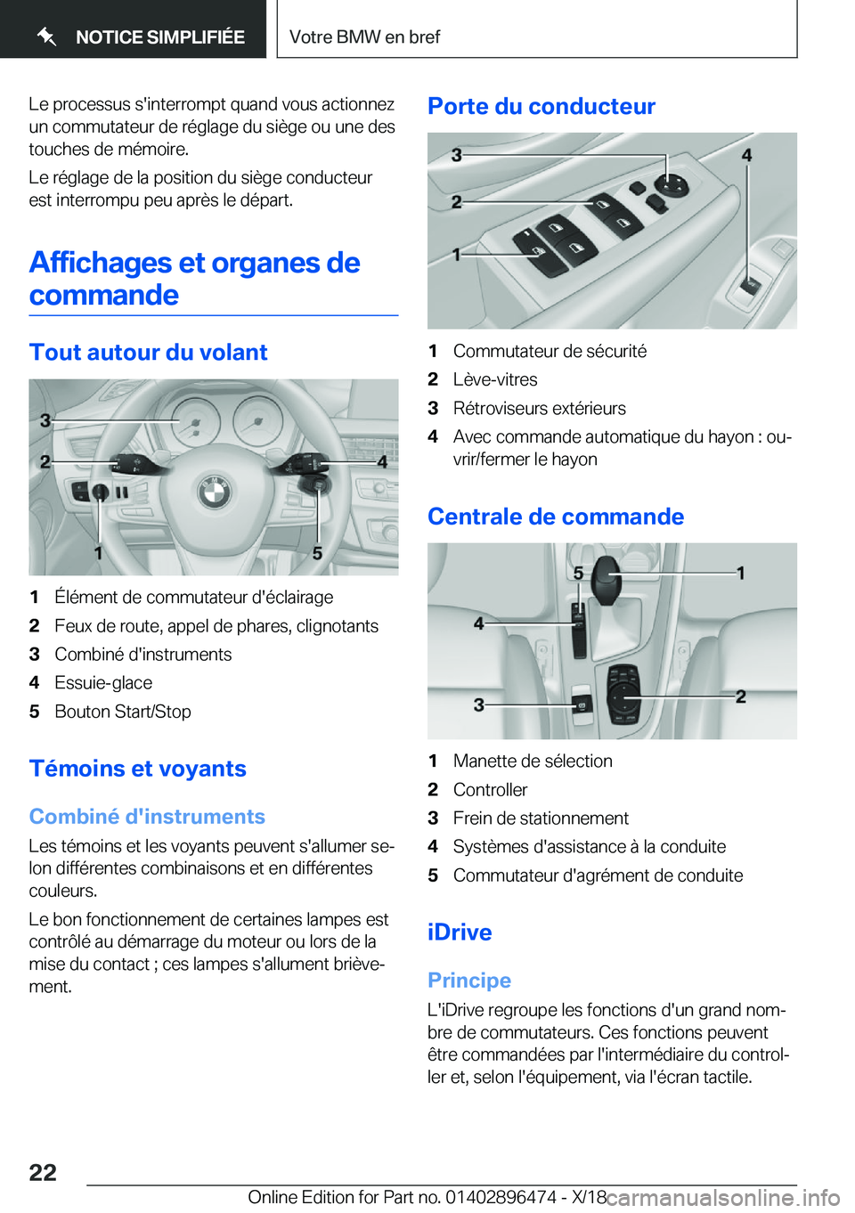 BMW X1 2019  Notices Demploi (in French) �L�e��p�r�o�c�e�s�s�u�s��s�'�i�n�t�e�r�r�o�m�p�t��q�u�a�n�d��v�o�u�s��a�c�t�i�o�n�n�e�z�u�n��c�o�m�m�u�t�a�t�e�u�r��d�e��r�é�g�l�a�g�e��d�u��s�i�è�g�e��o�u��u�n�e��d�e�s�t�o�u�c�h�e