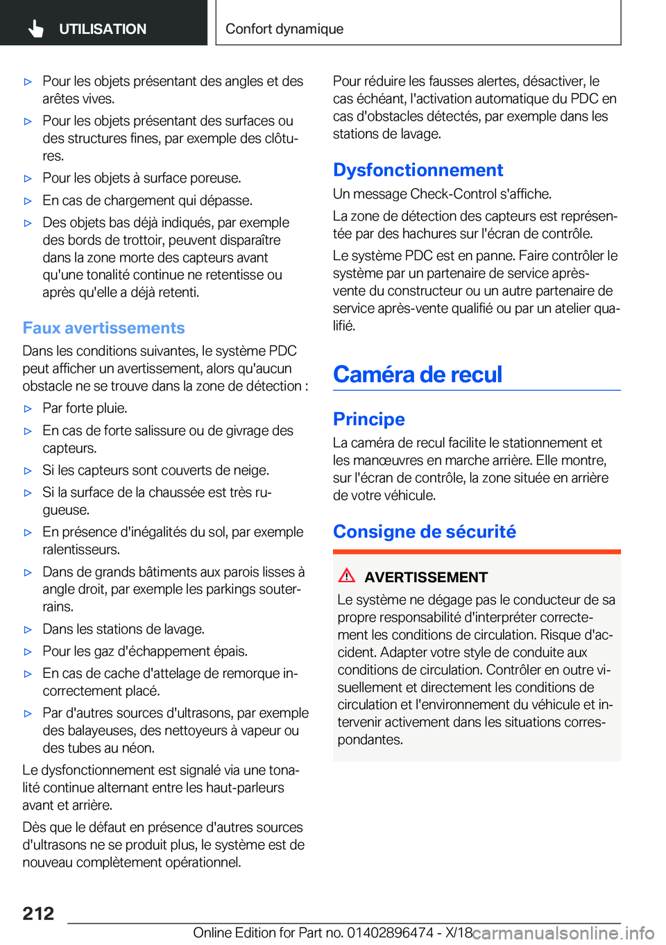 BMW X1 2019  Notices Demploi (in French) 'x�P�o�u�r��l�e�s��o�b�j�e�t�s��p�r�é�s�e�n�t�a�n�t��d�e�s��a�n�g�l�e�s��e�t��d�e�s�a�r�ê�t�e�s��v�i�v�e�s�.'x�P�o�u�r��l�e�s��o�b�j�e�t�s��p�r�é�s�e�n�t�a�n�t��d�e�s��s�u�r�f�