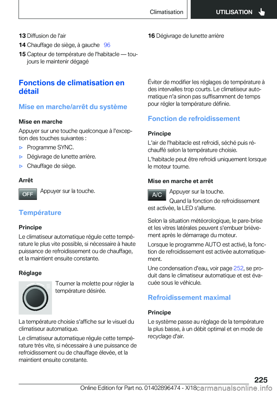BMW X1 2019  Notices Demploi (in French) �1�3�D�i�f�f�u�s�i�o�n��d�e��l�'�a�i�r�1�4�C�h�a�u�f�f�a�g�e��d�e��s�i�è�g�e�,��