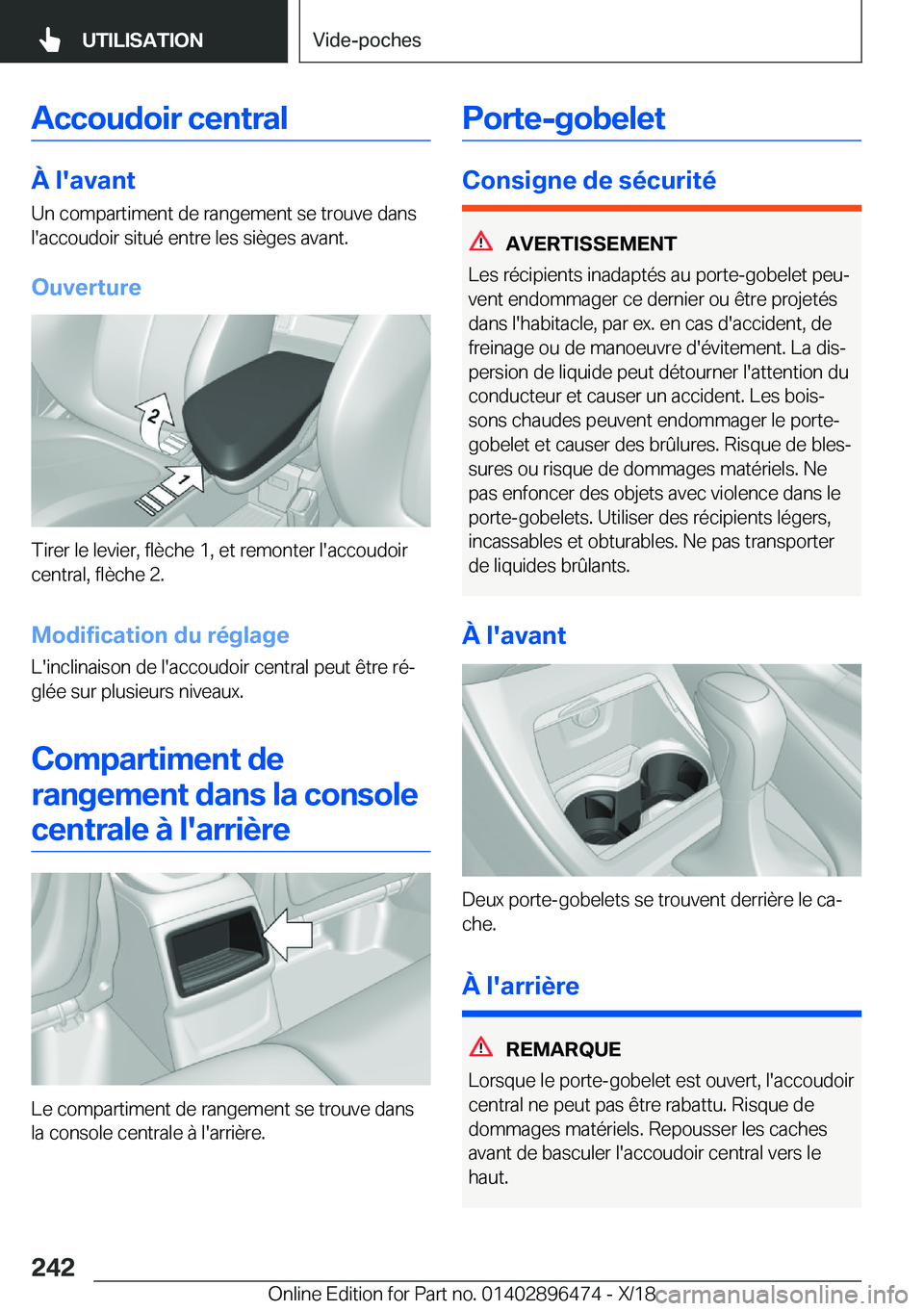 BMW X1 2019  Notices Demploi (in French) �A�c�c�o�u�d�o�i�r��c�e�n�t�r�a�l
�