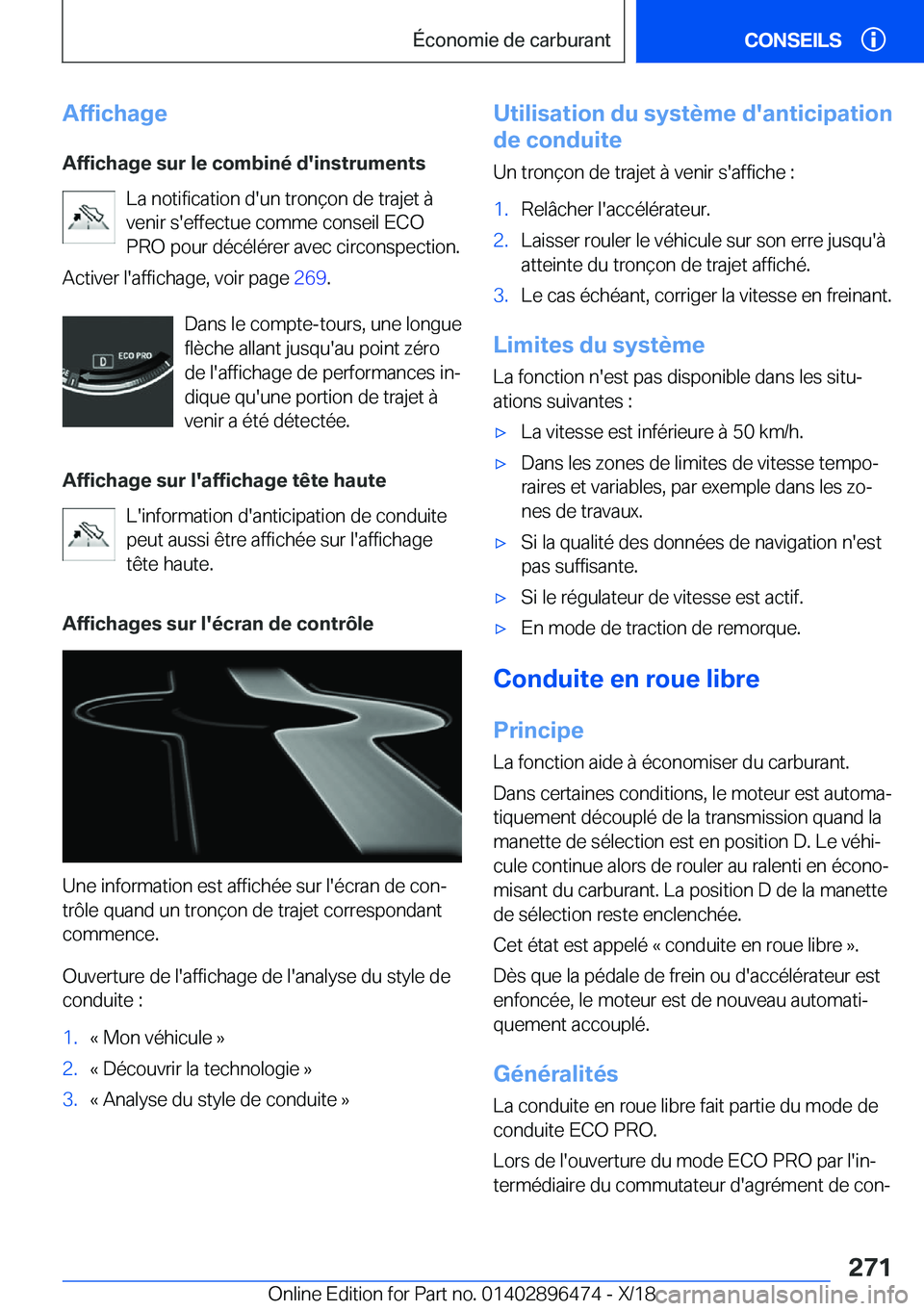 BMW X1 2019  Notices Demploi (in French) �A�f�f�i�c�h�a�g�e�A�f�f�i�c�h�a�g�e��s�u�r��l�e��c�o�m�b�i�n�é��d�'�i�n�s�t�r�u�m�e�n�t�s �L�a��n�o�t�i�f�i�c�a�t�i�o�n��d�'�u�n��t�r�o�n�ç�o�n��d�e��t�r�a�j�e�t��