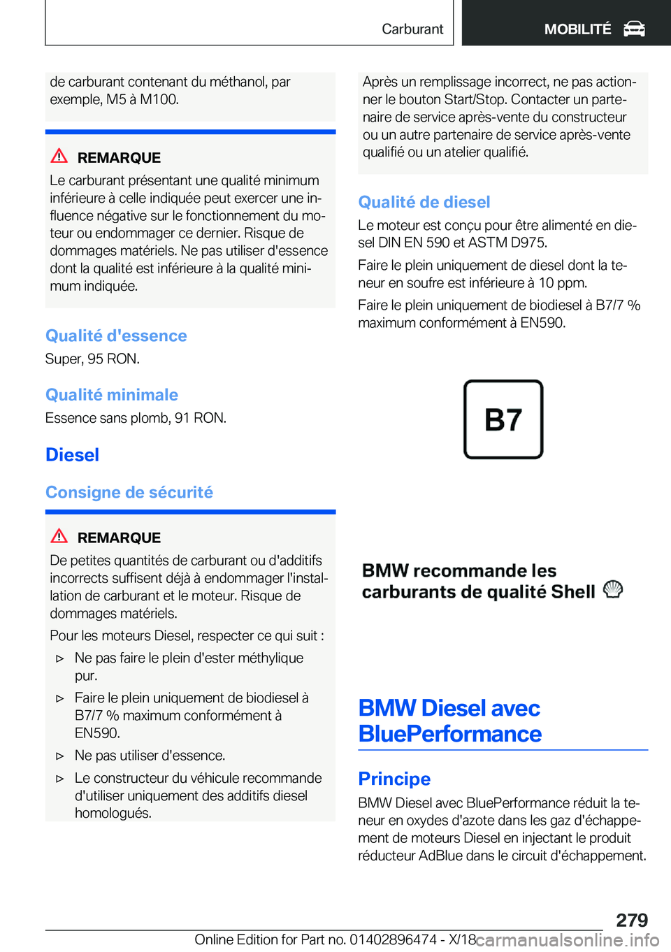 BMW X1 2019  Notices Demploi (in French) �d�e��c�a�r�b�u�r�a�n�t��c�o�n�t�e�n�a�n�t��d�u��m�é�t�h�a�n�o�l�,��p�a�r�e�x�e�m�p�l�e�,��M�5��