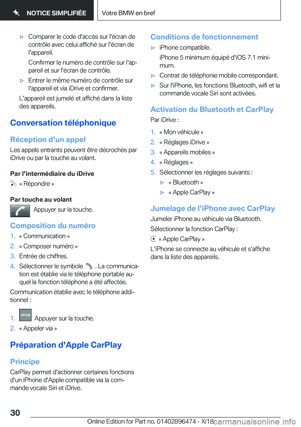 BMW X1 2019  Notices Demploi (in French) 'x�C�o�m�p�a�r�e�r��l�e��c�o�d�e��d�'�a�c�c�è�s��s�u�r��l�'�é�c�r�a�n��d�e�c�o�n�t�r�