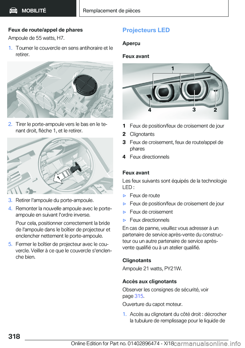 BMW X1 2019  Notices Demploi (in French) �F�e�u�x��d�e��r�o�u�t�e�/�a�p�p�e�l��d�e��p�h�a�r�e�s
�A�m�p�o�u�l�e��d�e��5�5��w�a�t�t�s�,��H�7�.�1�.�T�o�u�r�n�e�r��l�e��c�o�u�v�e�r�c�l�e��e�n��s�e�n�s��a�n�t�i�h�o�r�a�i�r�e��e�t��