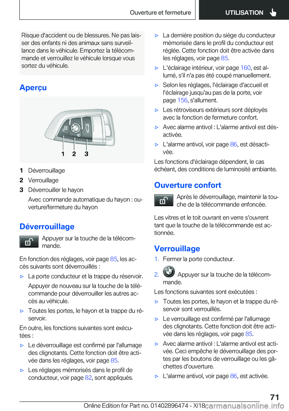 BMW X1 2019  Notices Demploi (in French) �R�i�s�q�u�e��d�'�a�c�c�i�d�e�n�t��o�u��d�e��b�l�e�s�s�u�r�e�s�.��N�e��p�a�s��l�a�i�sj�s�e�r��d�e�s��e�n�f�a�n�t�s��n�i��d�e�s��a�n�i�m�a�u�x��s�a�n�s��s�u�r�v�e�i�lj
�l�a�n�c�e��