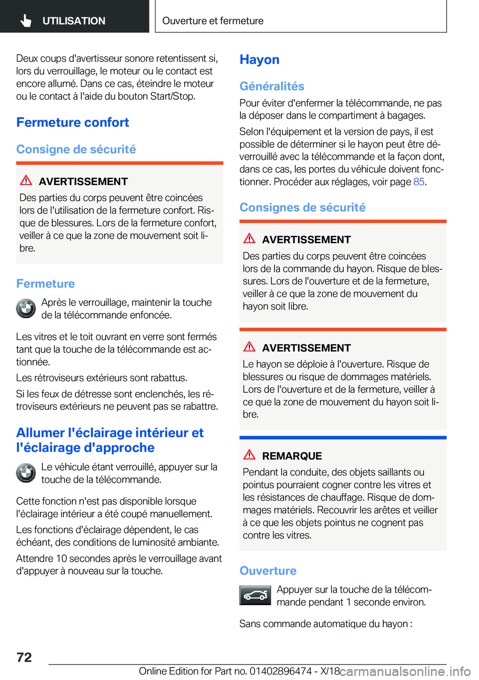 BMW X1 2019  Notices Demploi (in French) �D�e�u�x��c�o�u�p�s��d�'�a�v�e�r�t�i�s�s�e�u�r��s�o�n�o�r�e��r�e�t�e�n�t�i�s�s�e�n�t��s�i�,
�l�o�r�s��d�u��v�e�r�r�o�u�i�l�l�a�g�e�,��l�e��m�o�t�e�u�r��o�u��l�e��c�o�n�t�a�c�t��e�s�t 