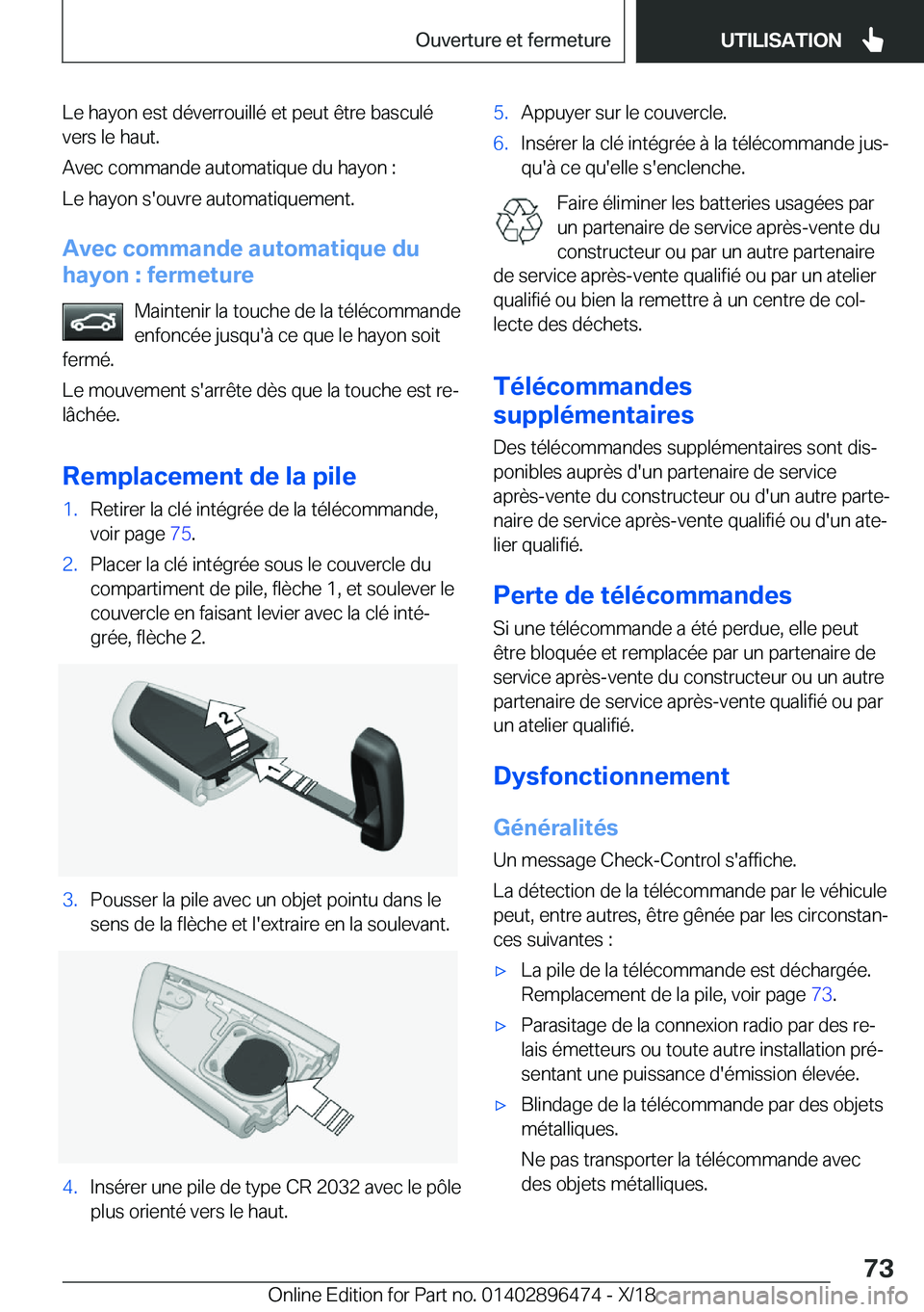 BMW X1 2019  Notices Demploi (in French) �L�e��h�a�y�o�n��e�s�t��d�é�v�e�r�r�o�u�i�l�l�é��e�t��p�e�u�t��ê�t�r�e��b�a�s�c�u�l�é
�v�e�r�s��l�e��h�a�u�t�.
�A�v�e�c��c�o�m�m�a�n�d�e��a�u�t�o�m�a�t�i�q�u�e��d�u��h�a�y�o�n��:
�L�