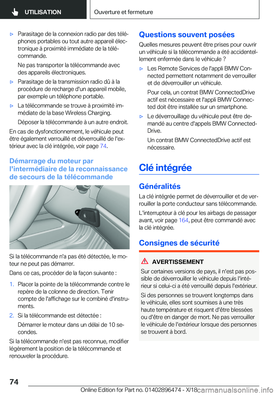 BMW X1 2019  Notices Demploi (in French) 'x�P�a�r�a�s�i�t�a�g�e��d�e��l�a��c�o�n�n�e�x�i�o�n��r�a�d�i�o��p�a�r��d�e�s��t�é�l�éj
�p�h�o�n�e�s��p�o�r�t�a�b�l�e�s��o�u��t�o�u�t��a�u�t�r�e��a�p�p�a�r�e�i�l��é�l�e�cj
�t�r�o�