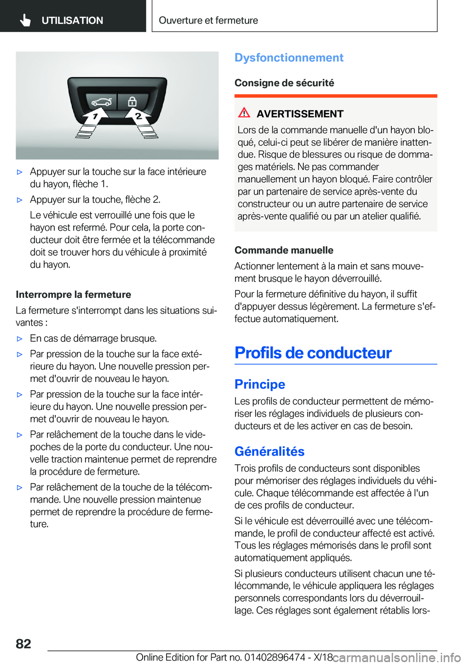 BMW X1 2019  Notices Demploi (in French) 'x�A�p�p�u�y�e�r��s�u�r��l�a��t�o�u�c�h�e��s�u�r��l�a��f�a�c�e��i�n�t�é�r�i�e�u�r�e
�d�u��h�a�y�o�n�,��f�l�è�c�h�e��1�.'x�A�p�p�u�y�e�r��s�u�r��l�a��t�o�u�c�h�e�,��f�l�è�c�h�e