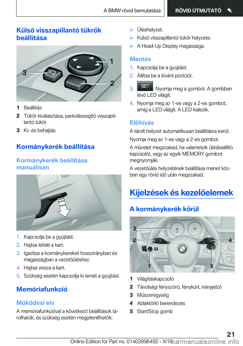 BMW X1 2019  Kezelési útmutató (in Hungarian) �K�