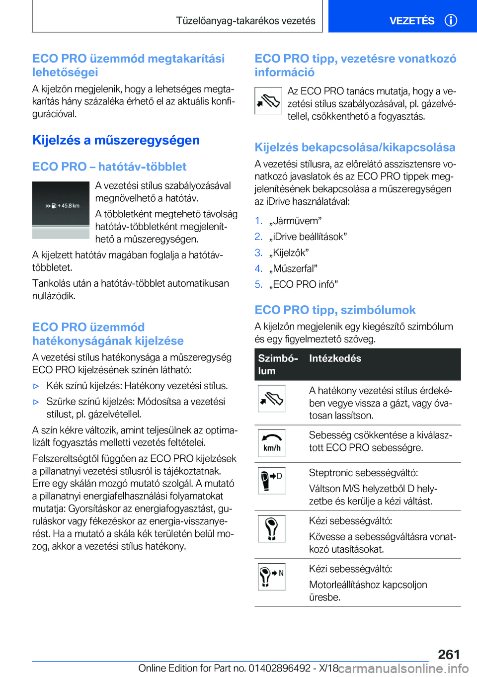 BMW X1 2019  Kezelési útmutató (in Hungarian) �E�C�O��P�R�O��