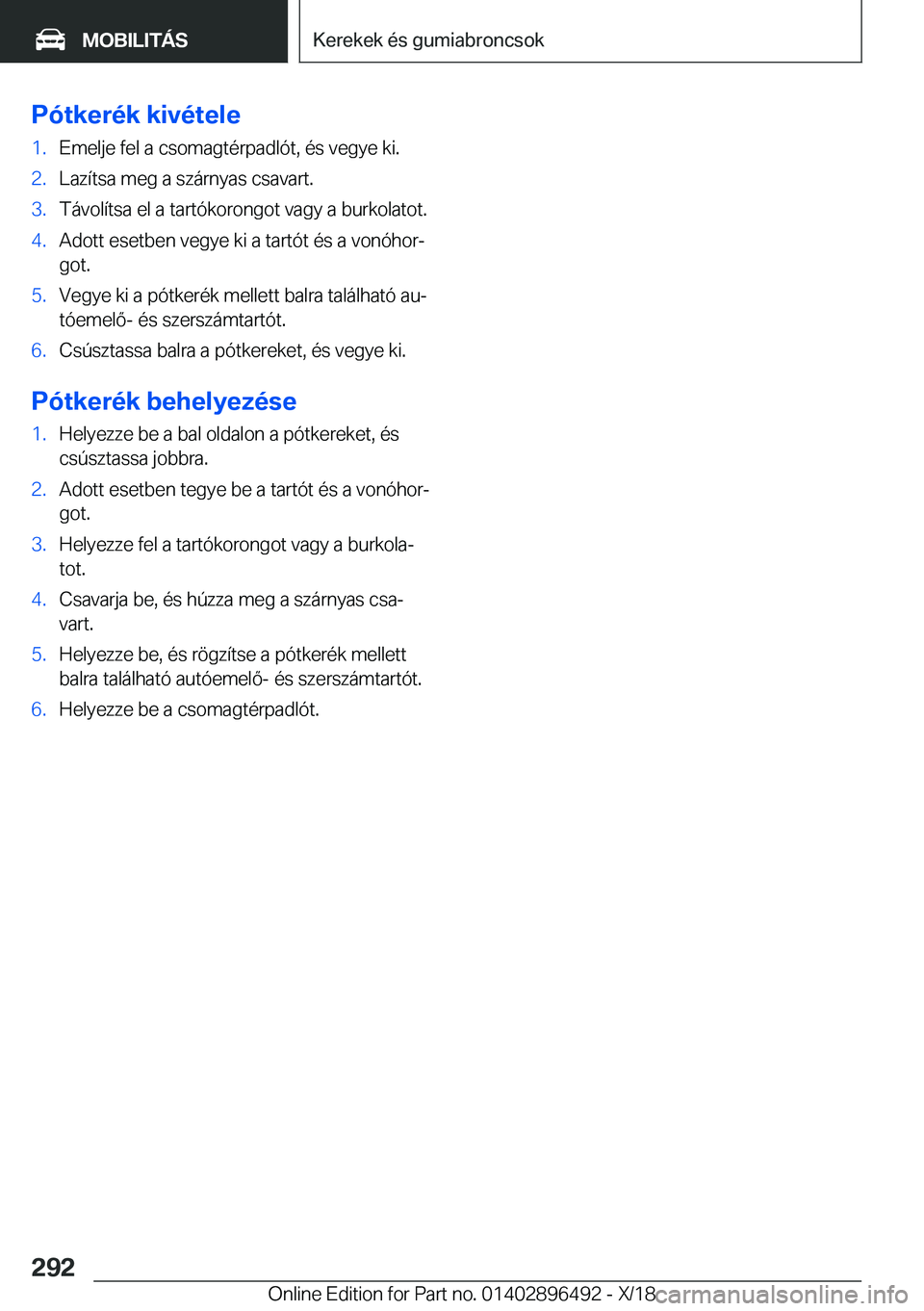 BMW X1 2019  Kezelési útmutató (in Hungarian) �P�