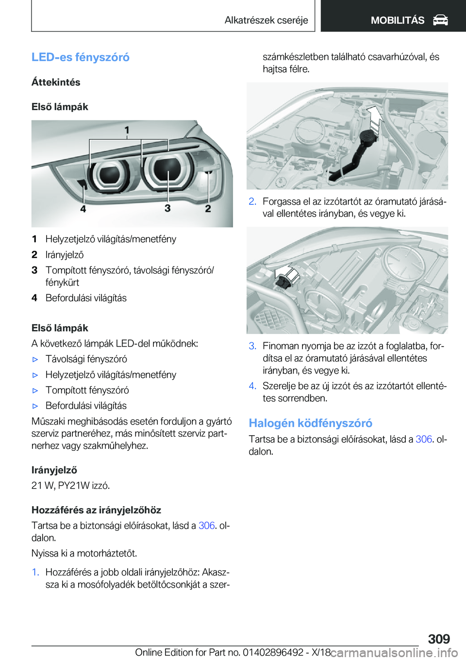 BMW X1 2019  Kezelési útmutató (in Hungarian) �L�E�D�-�e�s��f�