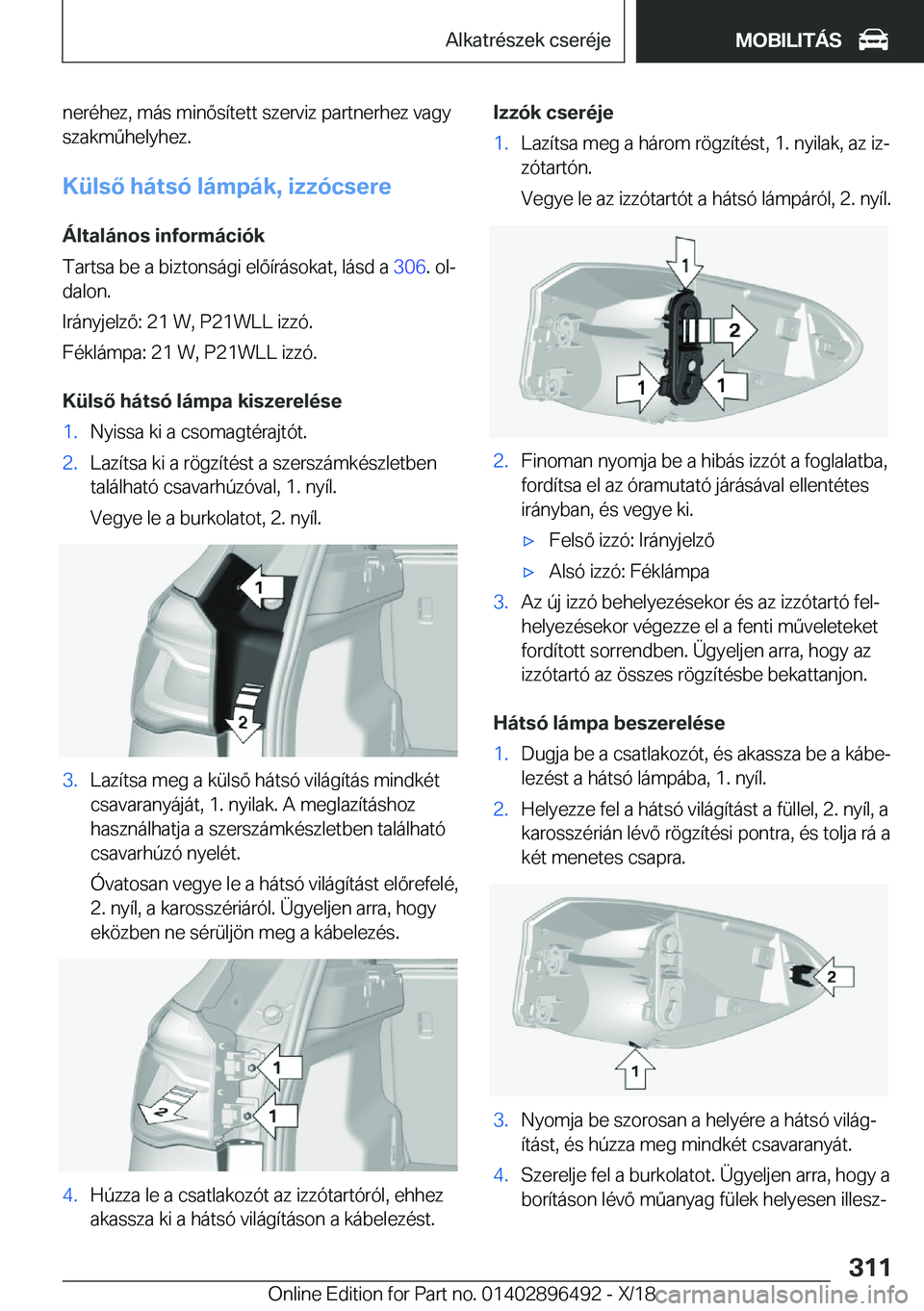 BMW X1 2019  Kezelési útmutató (in Hungarian) �n�e�r�