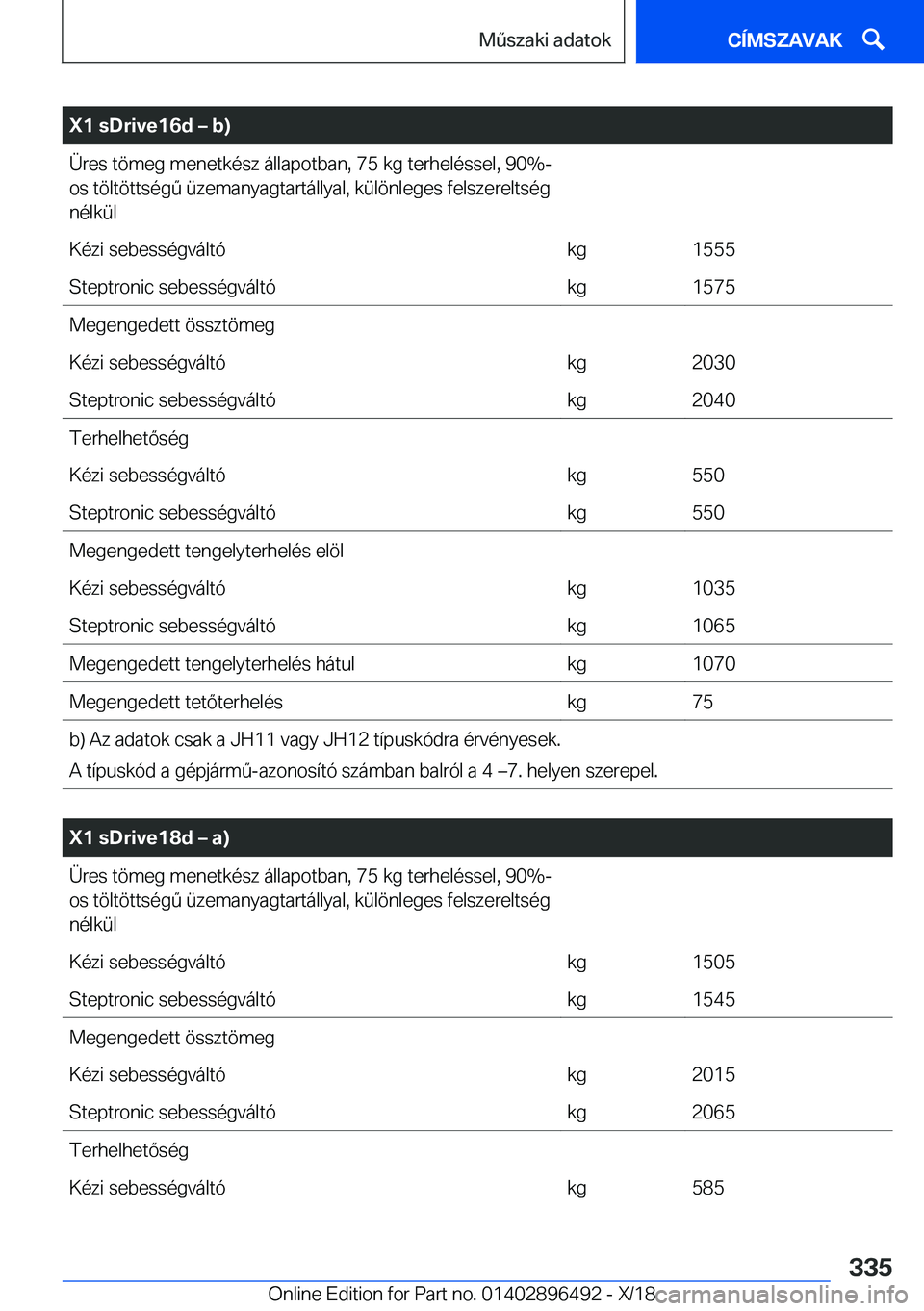 BMW X1 2019  Kezelési útmutató (in Hungarian) �X�1��s�D�r�i�v�e�1�6�d�m��b�)�