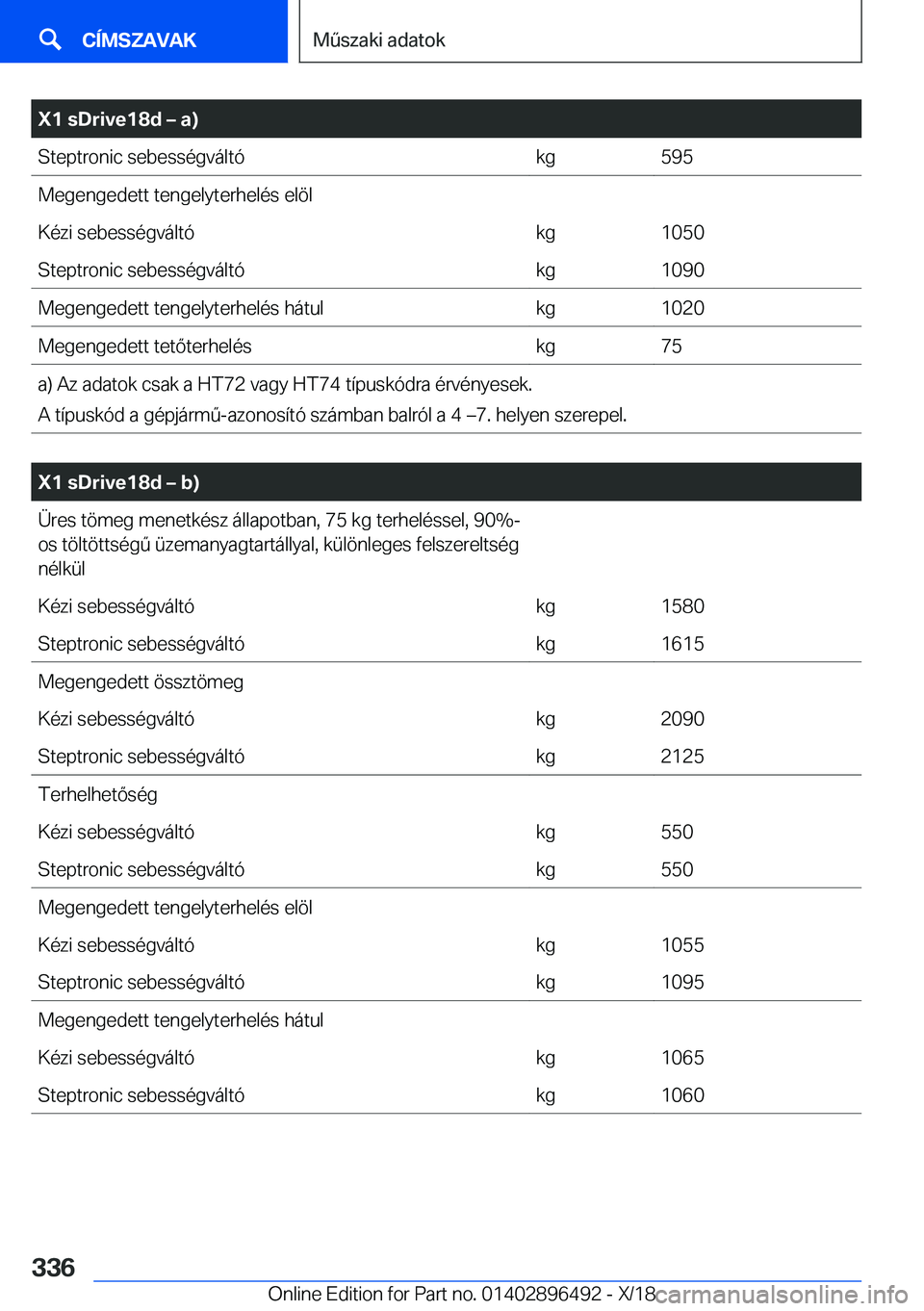 BMW X1 2019  Kezelési útmutató (in Hungarian) �X�1��s�D�r�i�v�e�1�8�d�m��a�)�S�t�e�p�t�r�o�n�i�c��s�e�b�e�s�s�