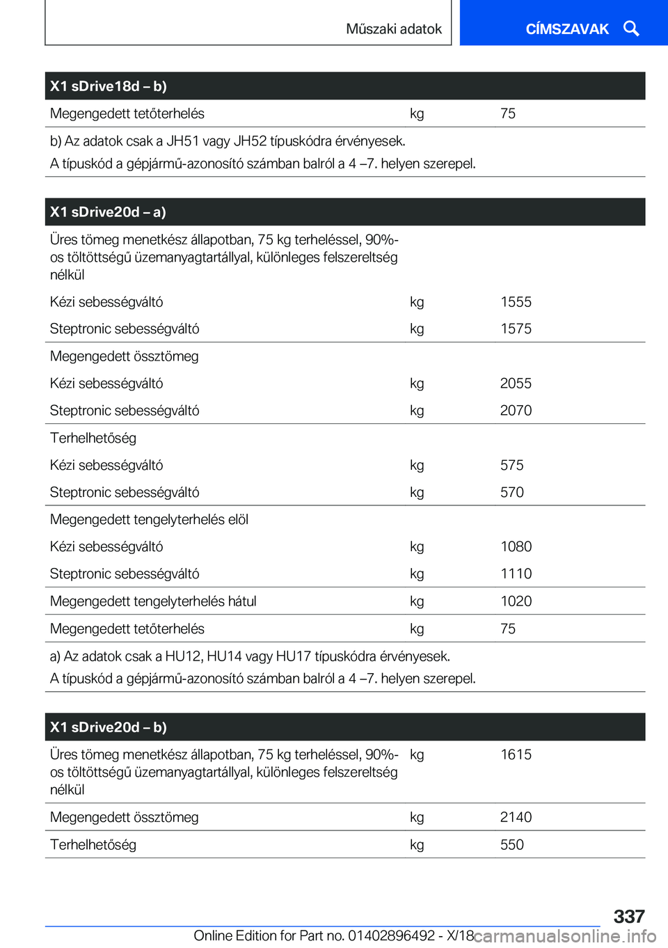 BMW X1 2019  Kezelési útmutató (in Hungarian) �X�1��s�D�r�i�v�e�1�8�d�m��b�)�M�e�g�e�n�g�e�d�e�t�t��t�e�t�