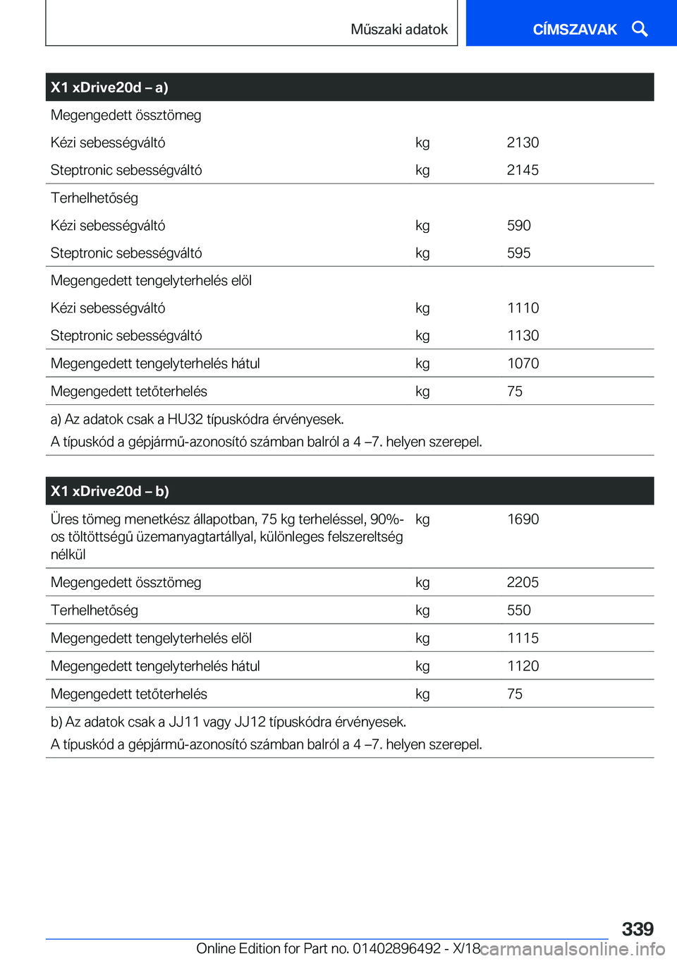 BMW X1 2019  Kezelési útmutató (in Hungarian) �X�1��x�D�r�i�v�e�2�0�d�m��a�)�M�e�g�e�n�g�e�d�e�t�t��