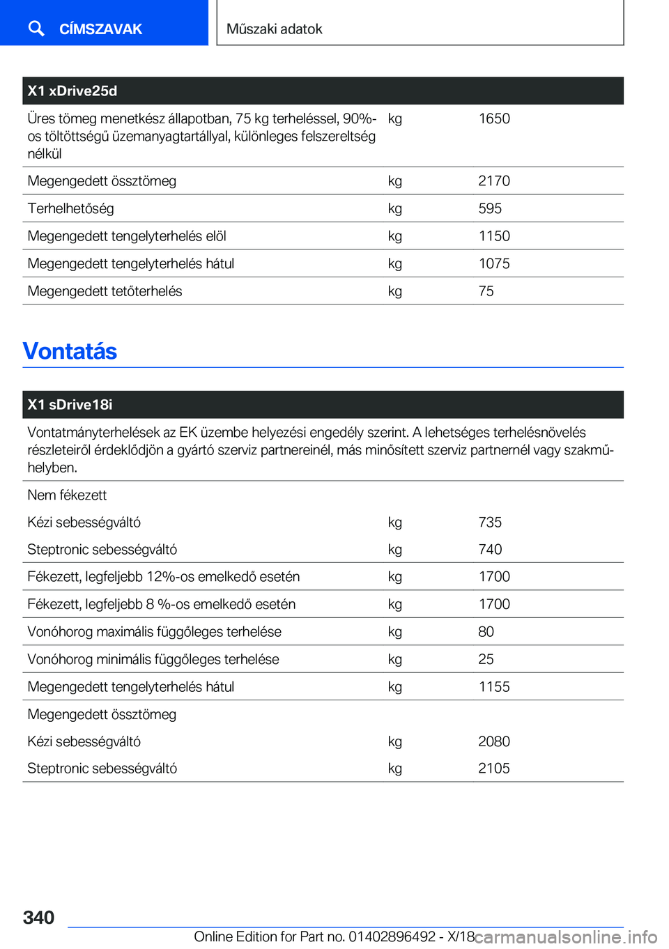 BMW X1 2019  Kezelési útmutató (in Hungarian) �X�1��x�D�r�i�v�e�2�5�d�