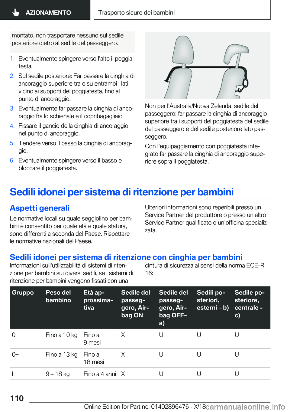 BMW X1 2019  Libretti Di Uso E manutenzione (in Italian) �m�o�n�t�a�t�o�,��n�o�n��t�r�a�s�p�o�r�t�a�r�e��n�e�s�s�u�n�o��s�u�l��s�e�d�i�l�e
�p�o�s�t�e�r�i�o�r�e��d�i�e�t�r�o��a�l��s�e�d�i�l�e��d�e�l��p�a�s�s�e�g�g�e�r�o�.�1�.�E�v�e�n�t�u�a�l�m�e�n�