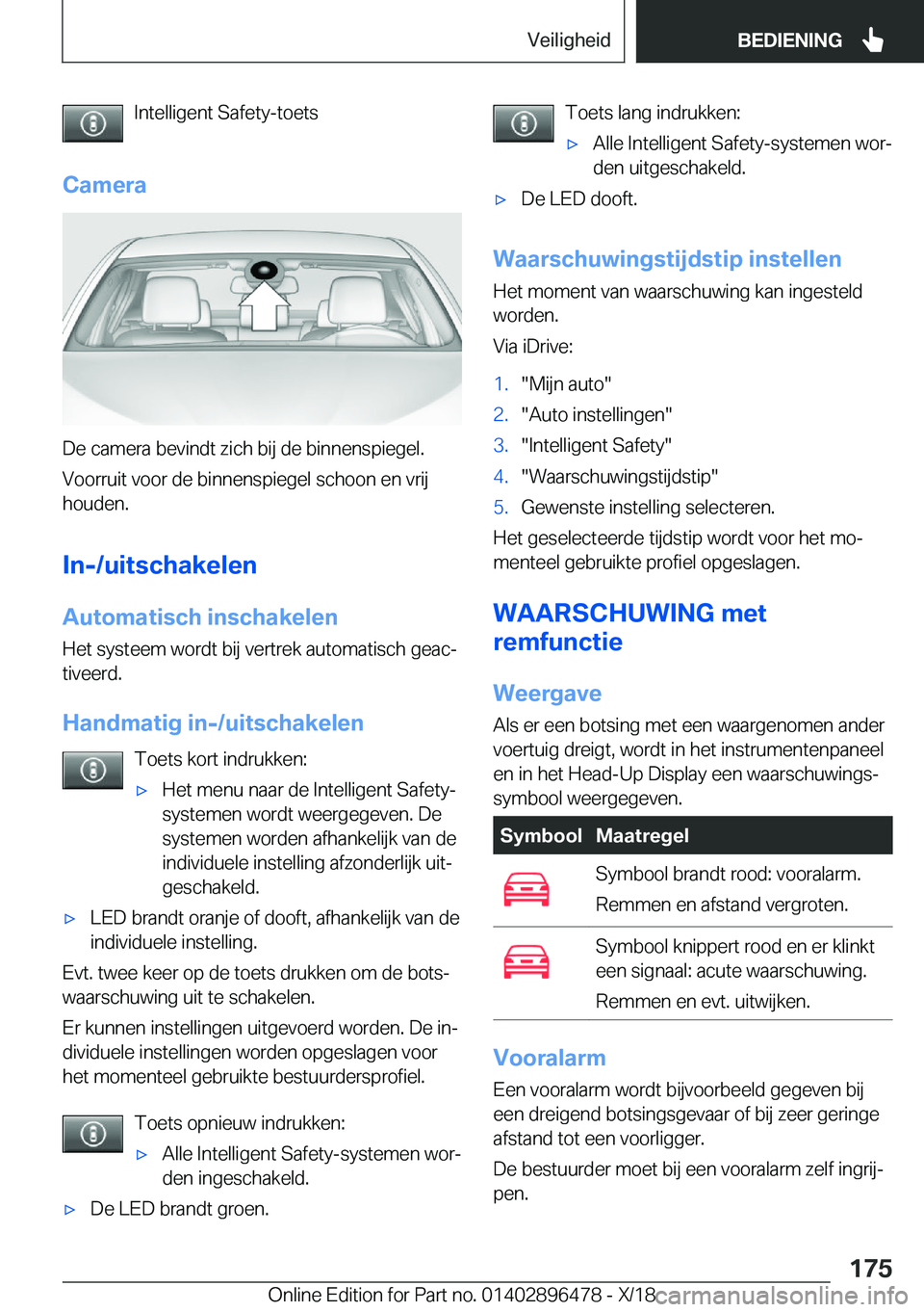 BMW X1 2019  Instructieboekjes (in Dutch) �I�n�t�e�l�l�i�g�e�n�t��S�a�f�e�t�y�-�t�o�e�t�s
�C�a�m�e�r�a
�D�e��c�a�m�e�r�a��b�e�v�i�n�d�t��z�i�c�h��b�i�j��d�e��b�i�n�n�e�n�s�p�i�e�g�e�l�. �V�o�o�r�r�u�i�t��v�o�o�r��d�e��b�i�n�n�e�n�s�