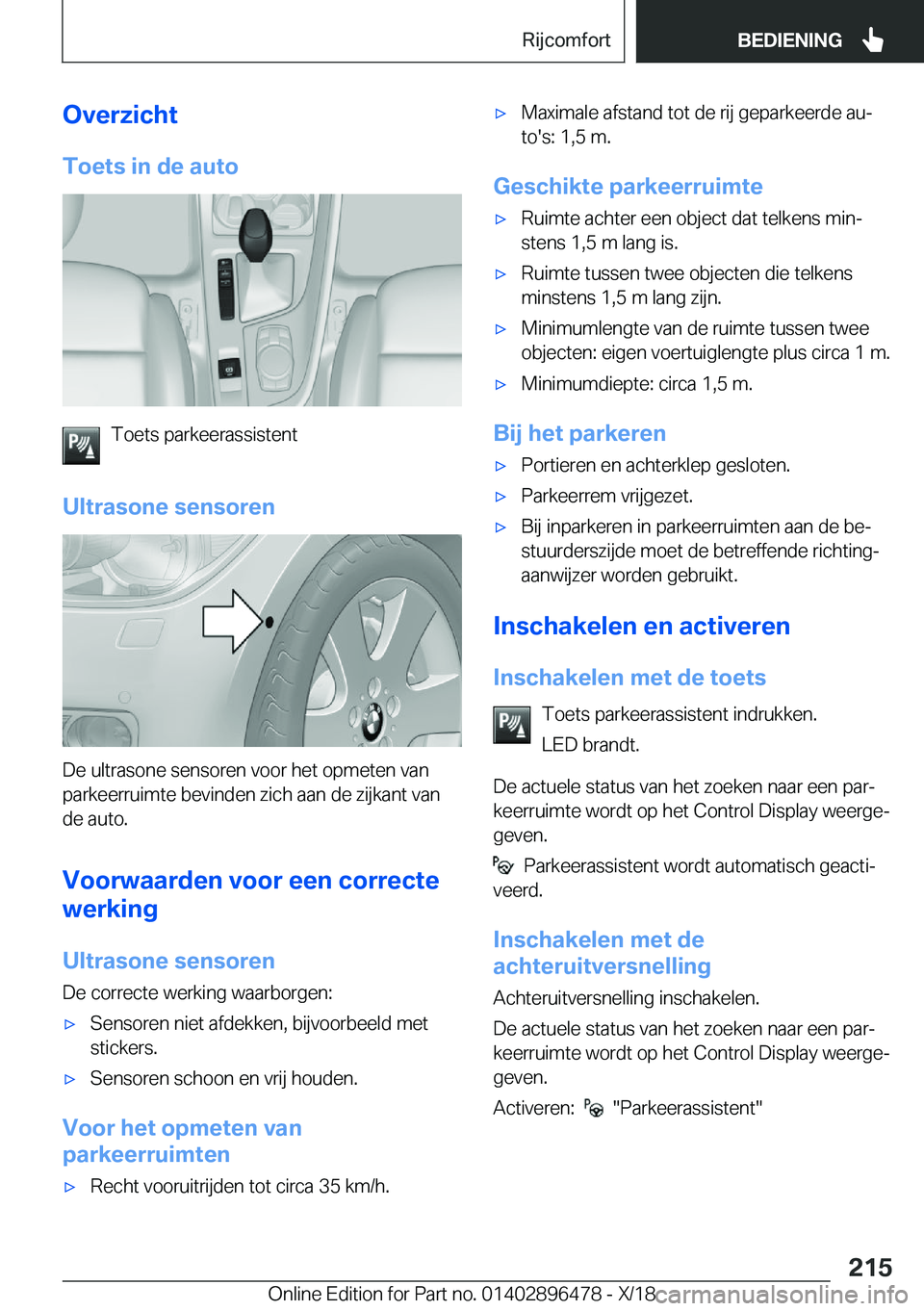 BMW X1 2019  Instructieboekjes (in Dutch) �O�v�e�r�z�i�c�h�t�T�o�e�t�s��i�n��d�e��a�u�t�o
�T�o�e�t�s��p�a�r�k�e�e�r�a�s�s�i�s�t�e�n�t
�U�l�t�r�a�s�o�n�e��s�e�n�s�o�r�e�n
�D�e��u�l�t�r�a�s�o�n�e��s�e�n�s�o�r�e�n��v�o�o�r��h�e�t��o�p�