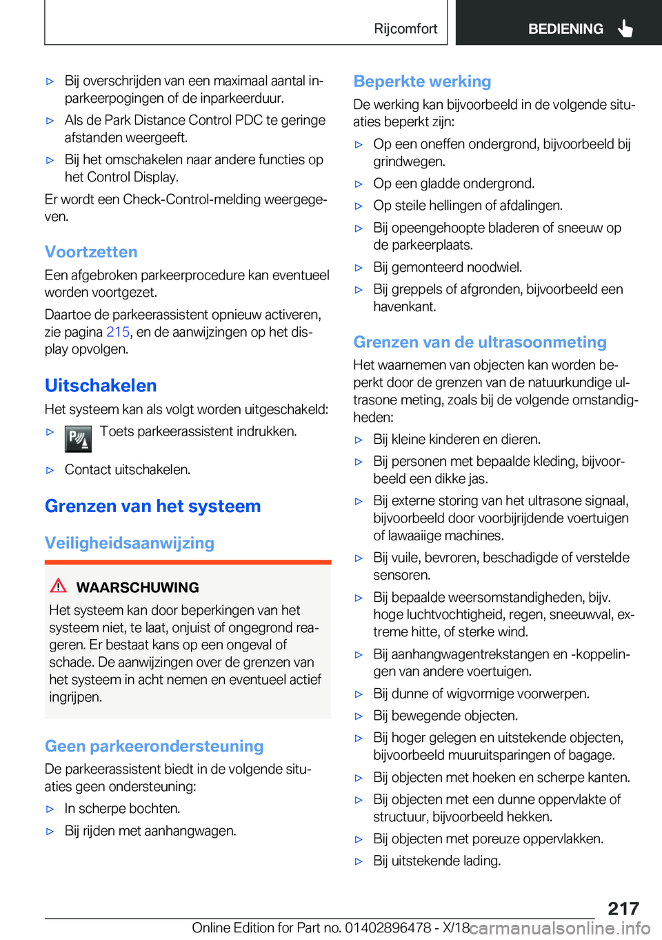 BMW X1 2019  Instructieboekjes (in Dutch) 'x�B�i�j��o�v�e�r�s�c�h�r�i�j�d�e�n��v�a�n��e�e�n��m�a�x�i�m�a�a�l��a�a�n�t�a�l��i�nj
�p�a�r�k�e�e�r�p�o�g�i�n�g�e�n��o�f��d�e��i�n�p�a�r�k�e�e�r�d�u�u�r�.'x�A�l�s��d�e��P�a�r�k��