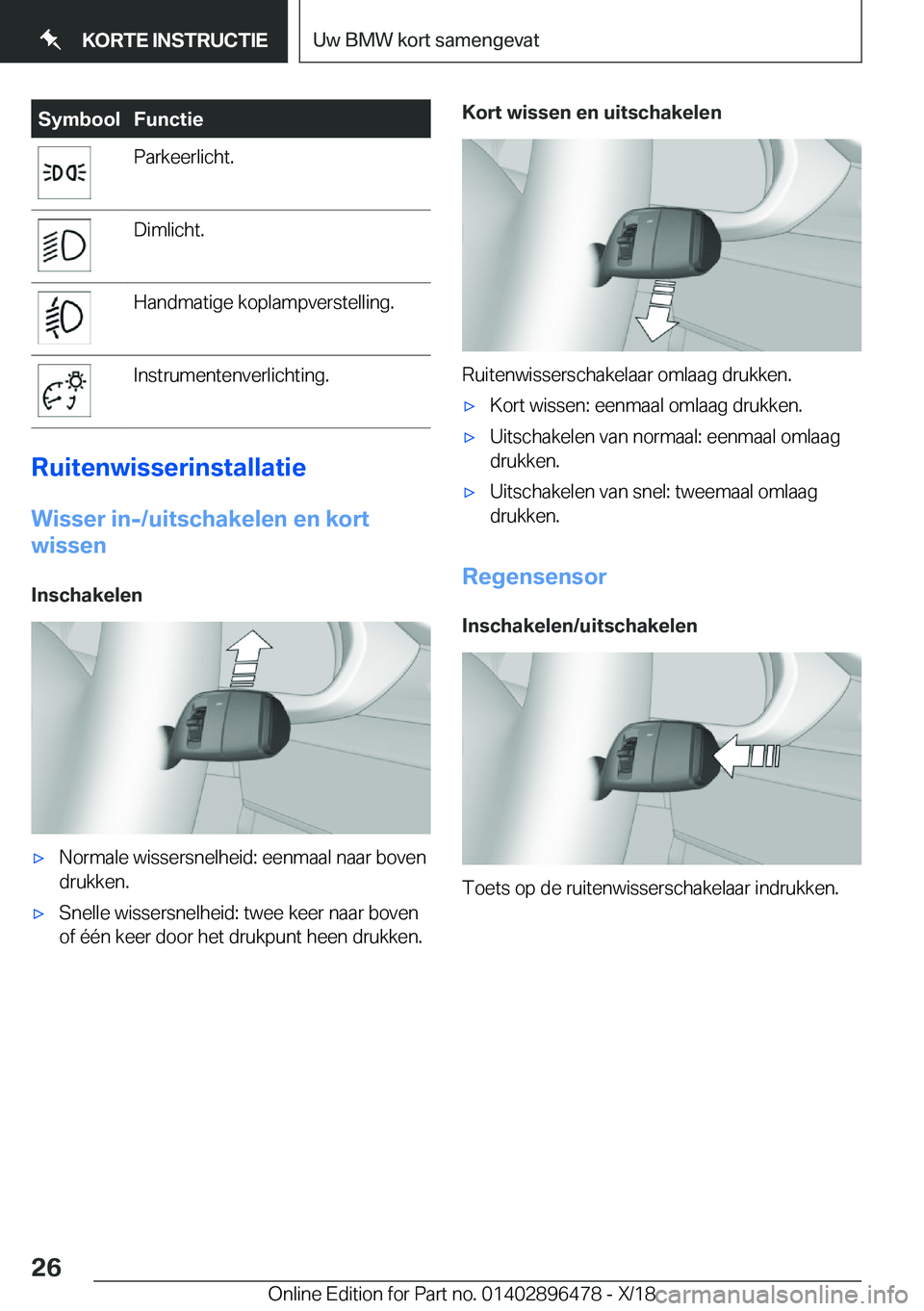 BMW X1 2019  Instructieboekjes (in Dutch) �S�y�m�b�o�o�l�F�u�n�c�t�i�e�P�a�r�k�e�e�r�l�i�c�h�t�.�D�i�m�l�i�c�h�t�.�H�a�n�d�m�a�t�i�g�e��k�o�p�l�a�m�p�v�e�r�s�t�e�l�l�i�n�g�.�I�n�s�t�r�u�m�e�n�t�e�n�v�e�r�l�i�c�h�t�i�n�g�.
�R�u�i�t�e�n�w�i�s�